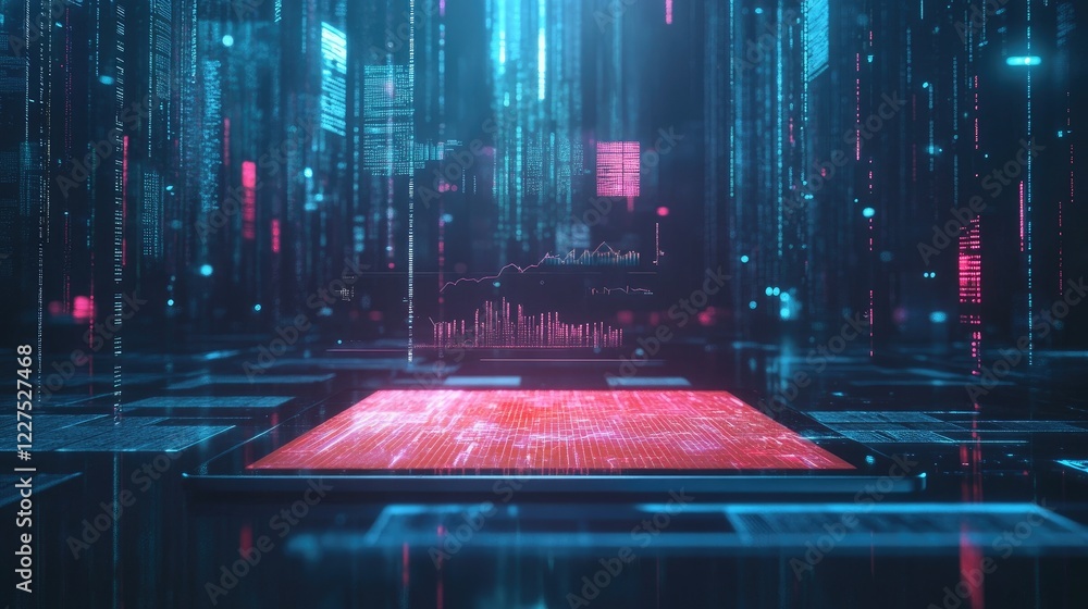 Poster A tablet with floating holographic charts and graphs above it, symbolizing the power of advanced data analytics and futuristic business insights
