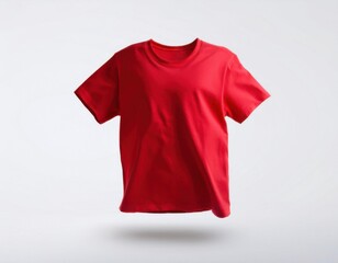 plain red t-shirt floating in the air isolated on pure white background