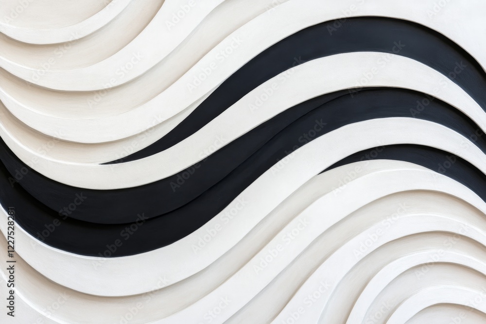 Poster A single bold line cutting across a serene wave pattern, visually disrupting the flow in a clean geometric composition