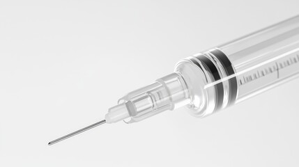 A transparent medical syringe on a white background, symbolizing precision, hygiene, and the crucial role of medical tools in patient care and treatment