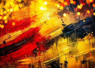 Naklejka premium Abstract Yellow Black Red Brushstrokes Canvas Texture Background