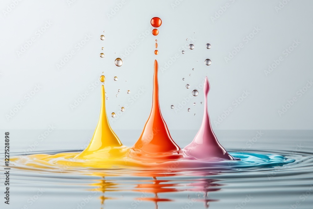 Poster a single drop of colorful ink spreading into clear water, creating a distinct and mesmerizing patter