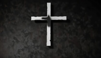 Simple white Christian cross on black background, stark, holy, religion