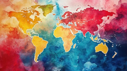 Naklejka premium Global trade flat design top view international commerce theme water color vivid. 
