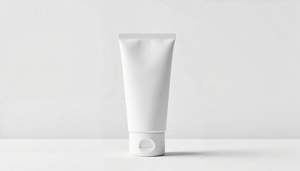 Minimalist white tube container on plain background, stylish mockup