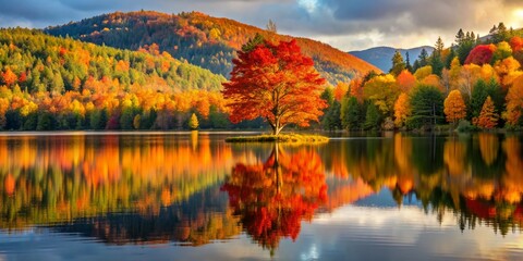 Obraz premium Adirondack Mountains Autumn Foliage Minimalist Photography: Scenic Fall Colors in Upstate New York