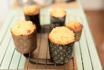 Homemade Easter cakes are ready to decorating at home. Selective focus. Happy Easter concept. Process of cooking at home