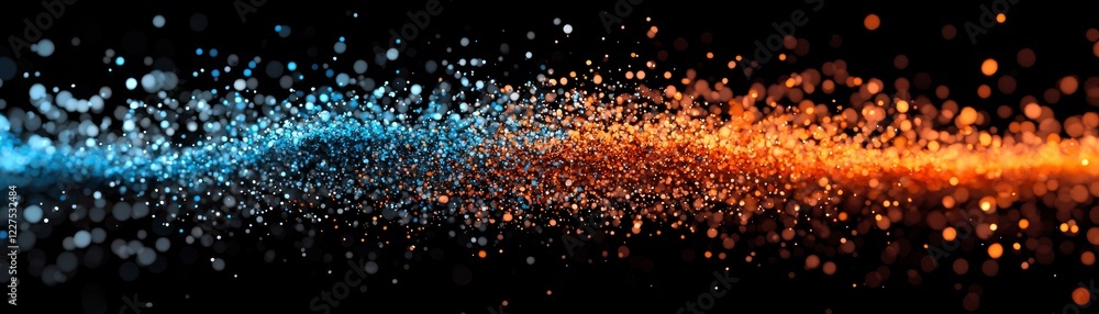 Aufkleber a vibrant abstract image showcasing a dynamic blend of blue and orange particles against a dark back