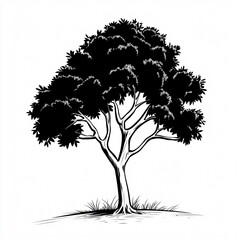 Cute Cartoon Tree Vector - Black and White Illustration for Kids Books, Printables, and Crafts