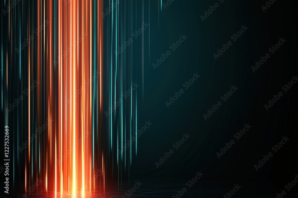 Poster a vibrant abstract image featuring vertical streaks of bright orange and teal light against a dark b