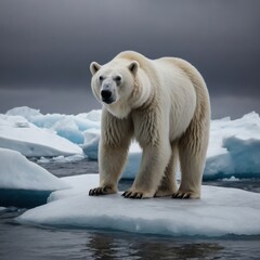 Fototapeta premium Polar bear in the arctic stands on shrinking, melting polar ice caps