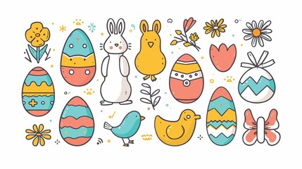Easter Set Line Icons Bundle: Flat Vector Illustration