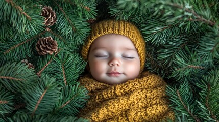 Peaceful Baby Wrapped in Cozy Woolen Blanket Surrounded by Nature