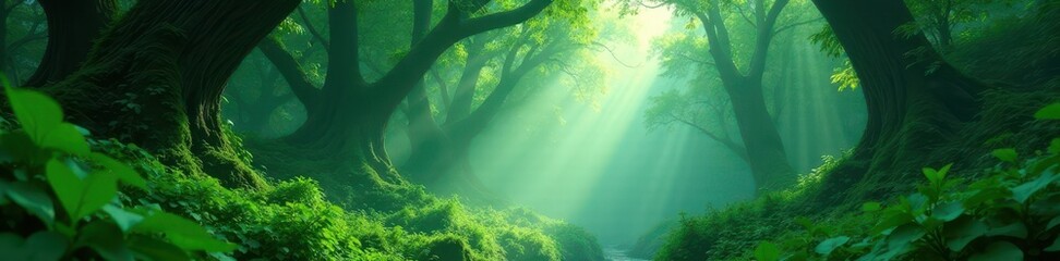 Obraz premium Dense emerald canopy, steamy air, lush vegetation, wildlife, dense