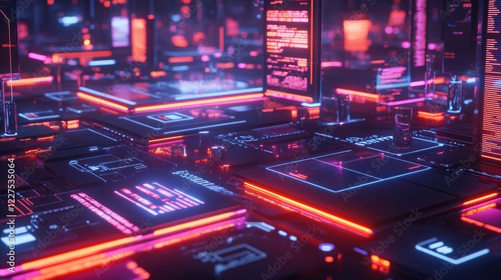 Poster A visually captivating image of interconnected devices with glowing data nodes, showcasing the flow of information in a futuristic, unified digital transformation ecosystem