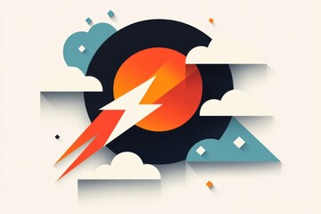 A stylized flat design of a lightning bolt cutting across a dark circle, emphasizing dramatic impact and energy