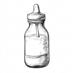 Professional Hand-drawn Sketch of Baby Milk Bottle with Pacifier for Nursery Artwork and Baby Products