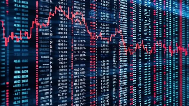 Financial market data visualization displaying stock prices and trading activity in real-time