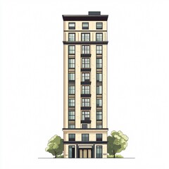 Colorful High Building Cartoon Vector Illustration for Design Projects