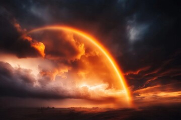 Fototapeta premium A vivid rainbow cutting across a gray, cloudy sky, symbolizing beauty and distinctiveness in unexpected places