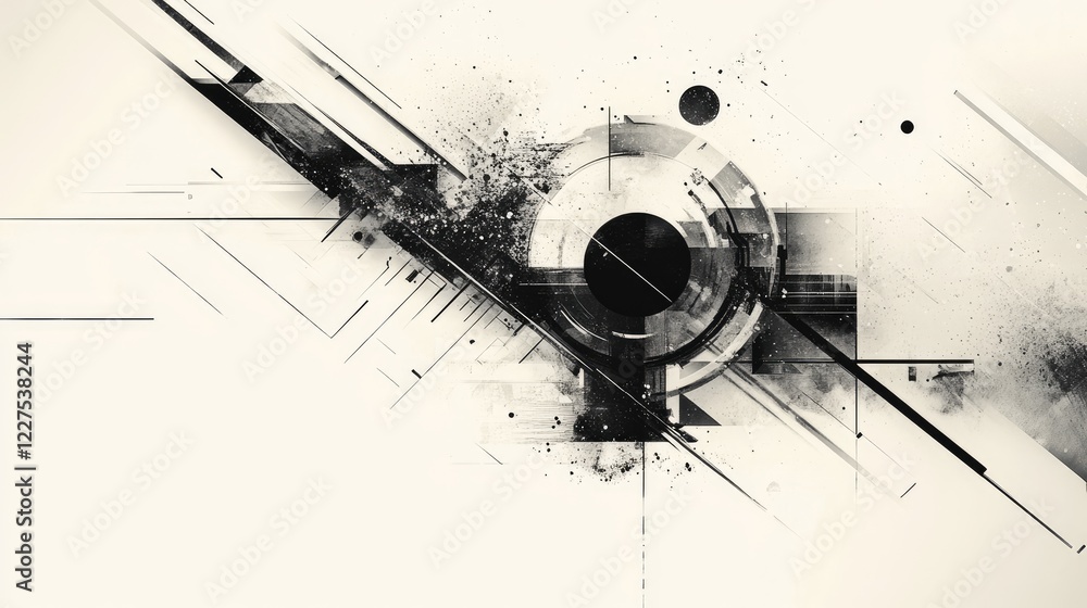 Poster An abstract geometric design with clean lines and shapes, including circles and triangles, set against a minimalist background for a modern, artistic look
