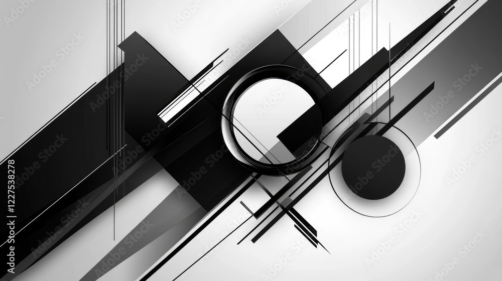 Poster An abstract geometric design with clean lines and shapes, including circles and triangles, set against a minimalist background for a modern, artistic look