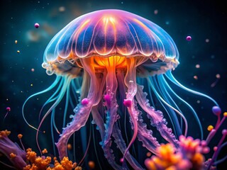 Naklejka premium Adorable Deep Sea Jellyfish: Mesmerizing Macro Photography