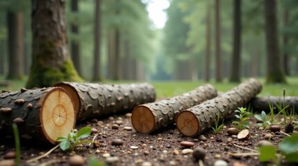 Forest Floor Logs Serenity  Nature's Raw Beauty Unveiled in a Tranquil Woodland Setting