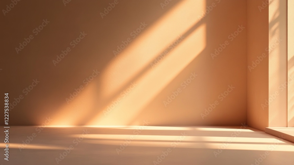 Aufkleber a minimalist room with soft light casting shadows on the walls and floor creating a warm tone