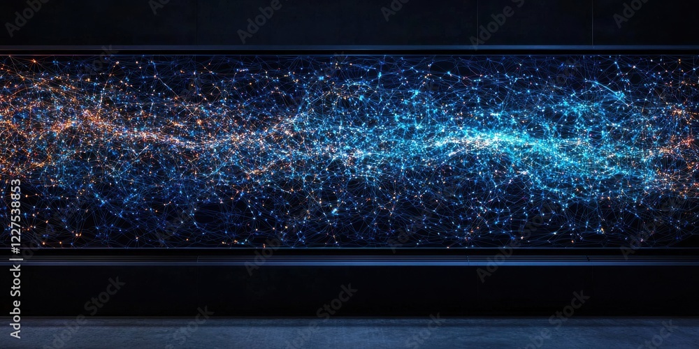Poster a mesmerizing, abstract visualization of a cosmic landscape filled with shimmering stars and a wave 