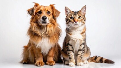 Obraz premium Adorable Dog and Cat Posing Together, Isolated on White Background - Perfect for Pet-Related Designs