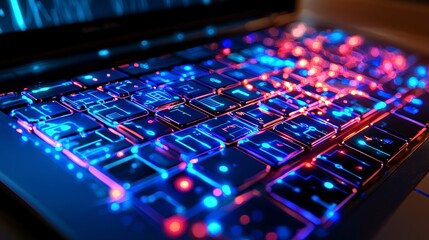 Colorful illuminated keyboard with glowing patterns at night