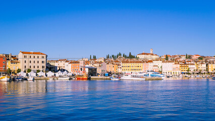 Sunny Winter Panorama of Rovinj and its harbor, Istria, Croatia