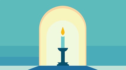 Candlestick with Lit Candle in Catholic Church Vector Illustration