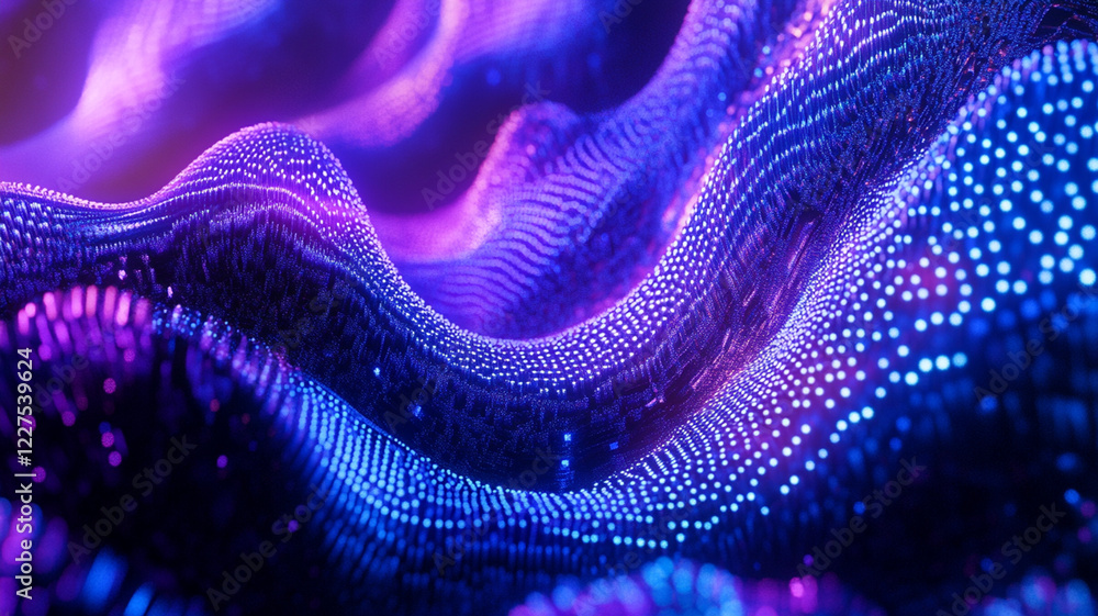 Poster vibrant abstract waves of light and color create a dynamic digital landscape, perfect for tech theme