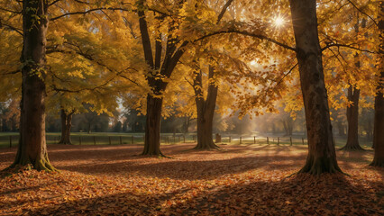 Sunset autumn in the park