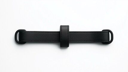 Ultra-realistic image of a black leather cable organizer with snap closures, isolated on a white background
