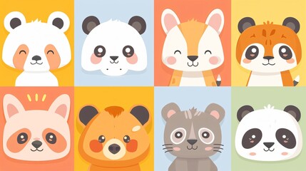 Cartoon Cute Animals Square Face Muzzles Mobile Image