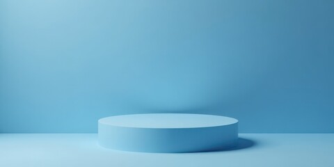 A Single Pale Blue Cylindrical Platform on a Matching Background, Ideal for Minimalist Product Displays or Abstract Compositions