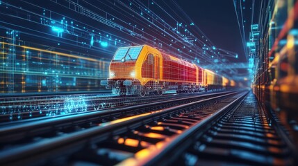 High-tech rail system, global freight transportation, 3D illustration. 