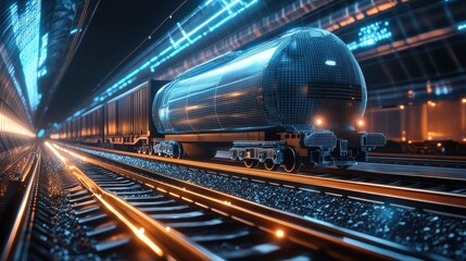 Obraz premium High-tech rail system, global freight transportation, 3D illustration. 