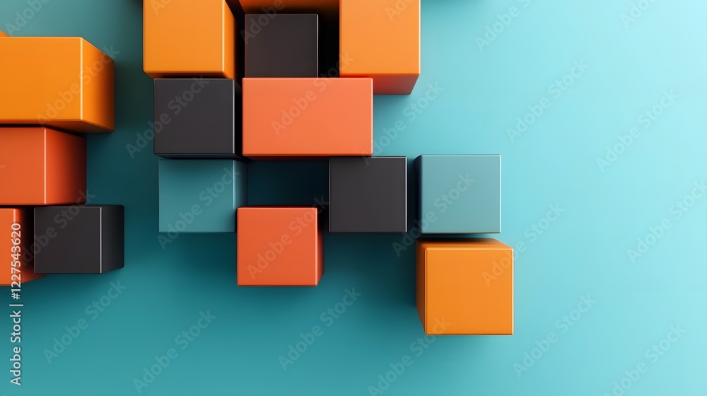 Poster modular business asset management system with floating geometric blocks