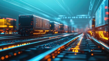 High-tech rail system, global freight transportation, 3D illustration. 