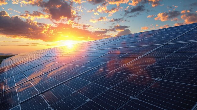 solar panel cells sunset sky clean energy alternative power generation