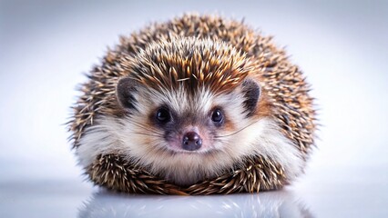 Obraz premium Adorable Hedgehog Curled in Ball, Night Photography, White Background, Cute Animal Stock Photo