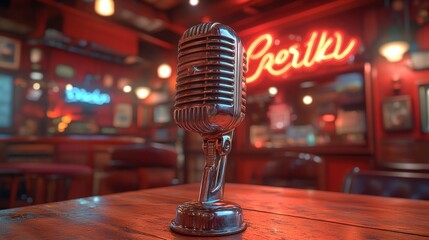 Vintage microphone on bar table.