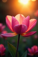 Fototapeta premium Soft petals unfolding as morning light ascends, bloom, warm colors, sunrise