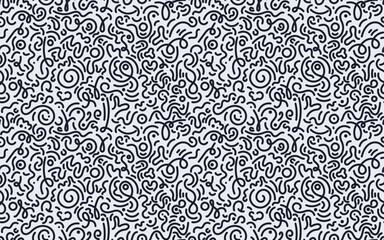 Seamless pattern black kids line doodle. Creative minimalist style art background for children or modern design with basic, wavy shapes. Simple childish scribble backdrop.
