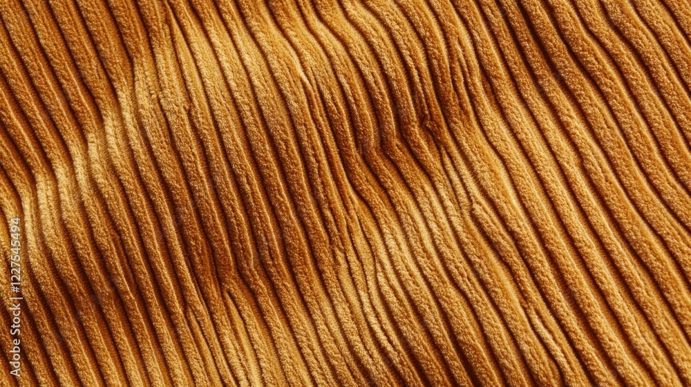 Poster close-up view of a textured corduroy fabric with vertical lines in gold color