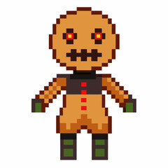 Pixelated Gingerbread Man Character with Red Buttons and Stitch Mouth in Retro Art Style